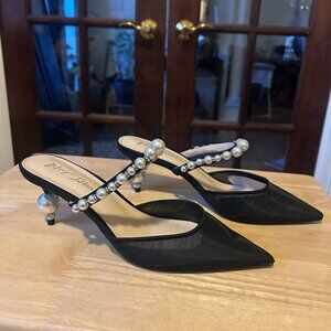 Betsy Johnson Mesh Mules, pearl embellishments, Size 8